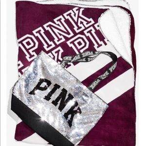 NIB VictoriasSecret PINK BLING TOTE&SHERPA BLANKET